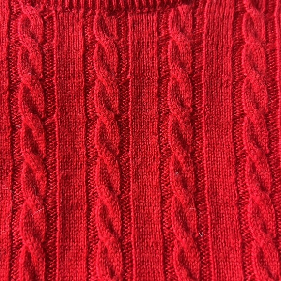 Vintage Burberry Made in England 100% Pure Wool Cableknit Crewneck Cardigan Red - Picture 5 of 10